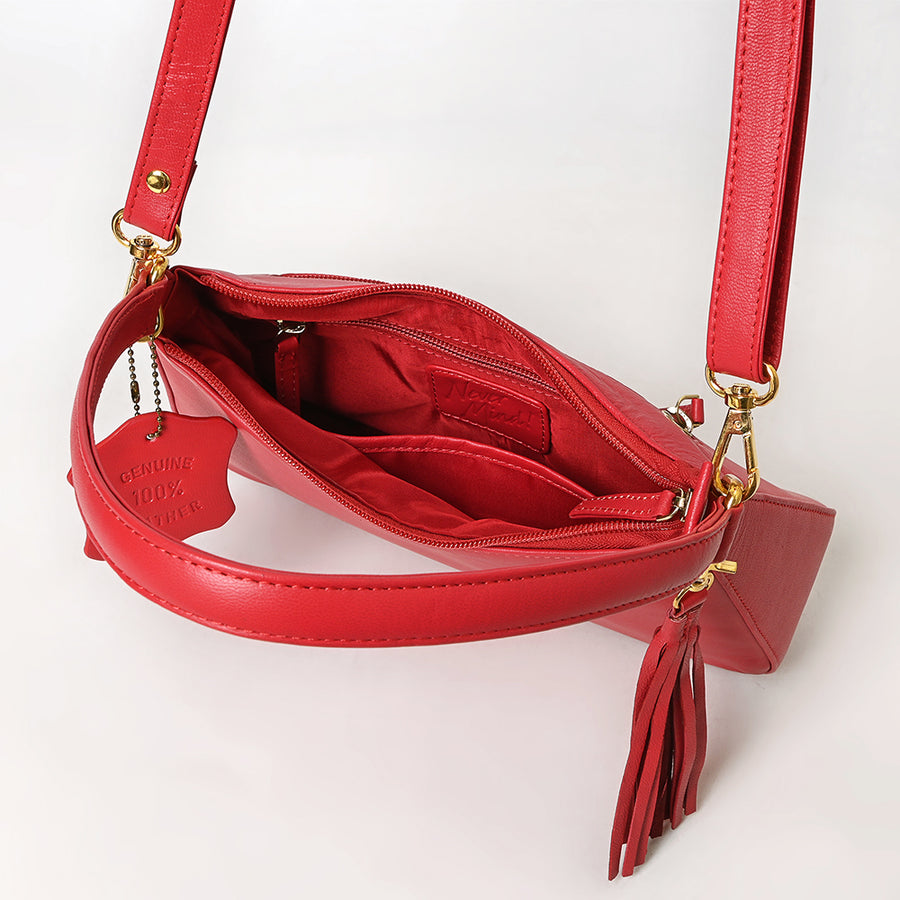 Never Mind Western Cross Body Genuine Leather Handbag Purse Wallet Bag For Women Girls Brown