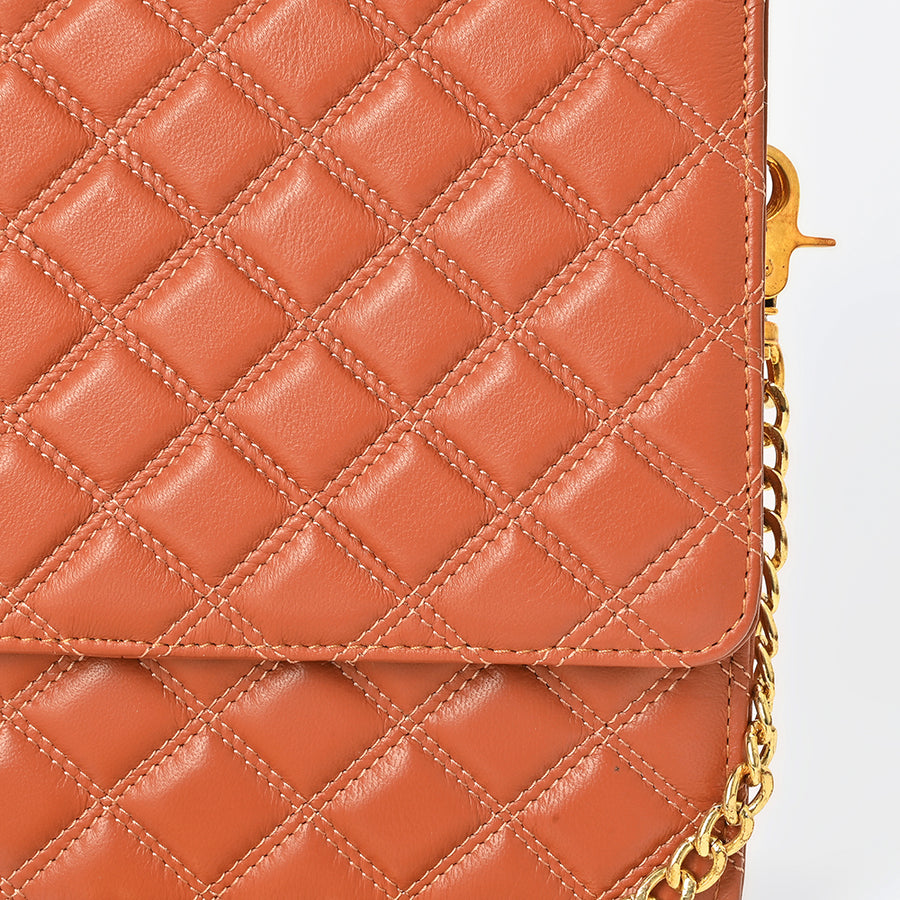 Never Mind Genuine Leather Quilted Crossbody Bag for Women Chain Strap Shoulder Purse Handbag