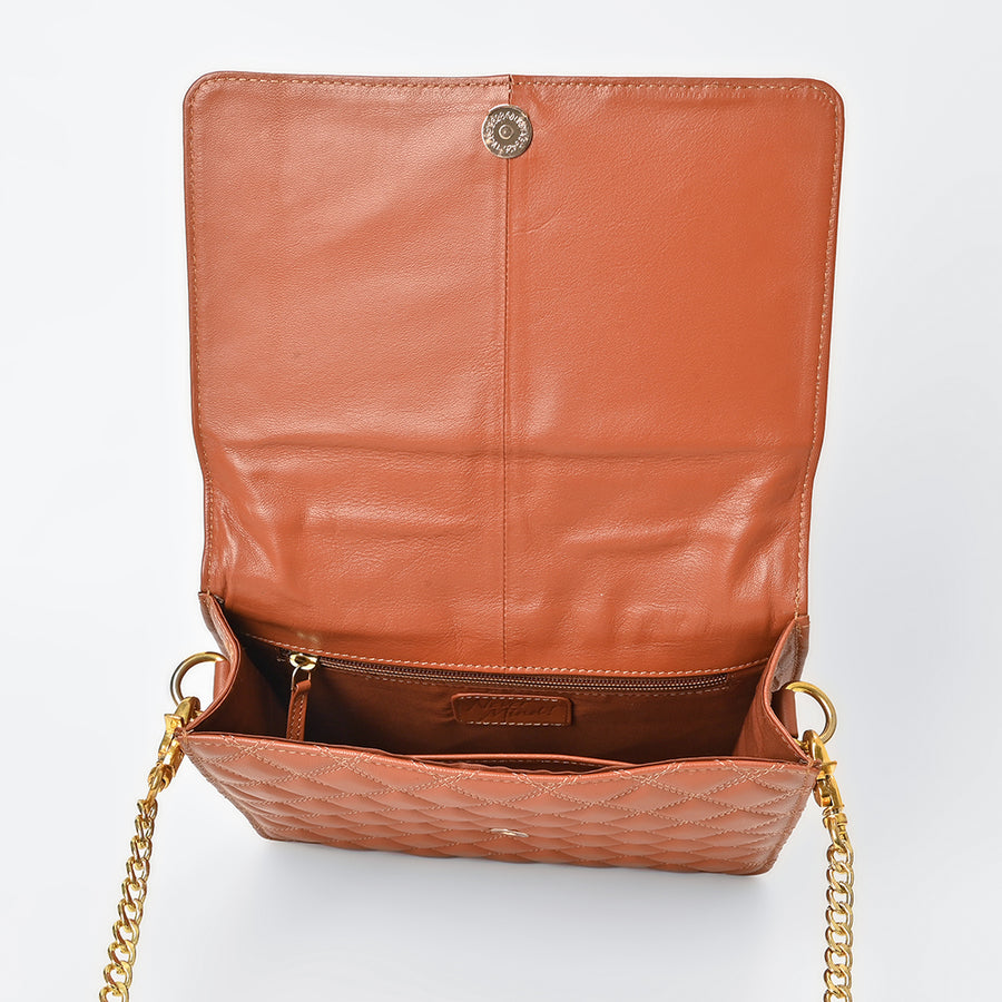 Never Mind Genuine Leather Quilted Crossbody Bag for Women Chain Strap Shoulder Purse Handbag
