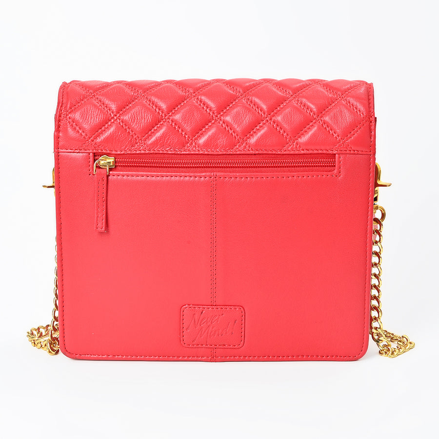 Never Mind Genuine Leather Quilted Crossbody Bag for Women Chain Strap Shoulder Purse Handbag