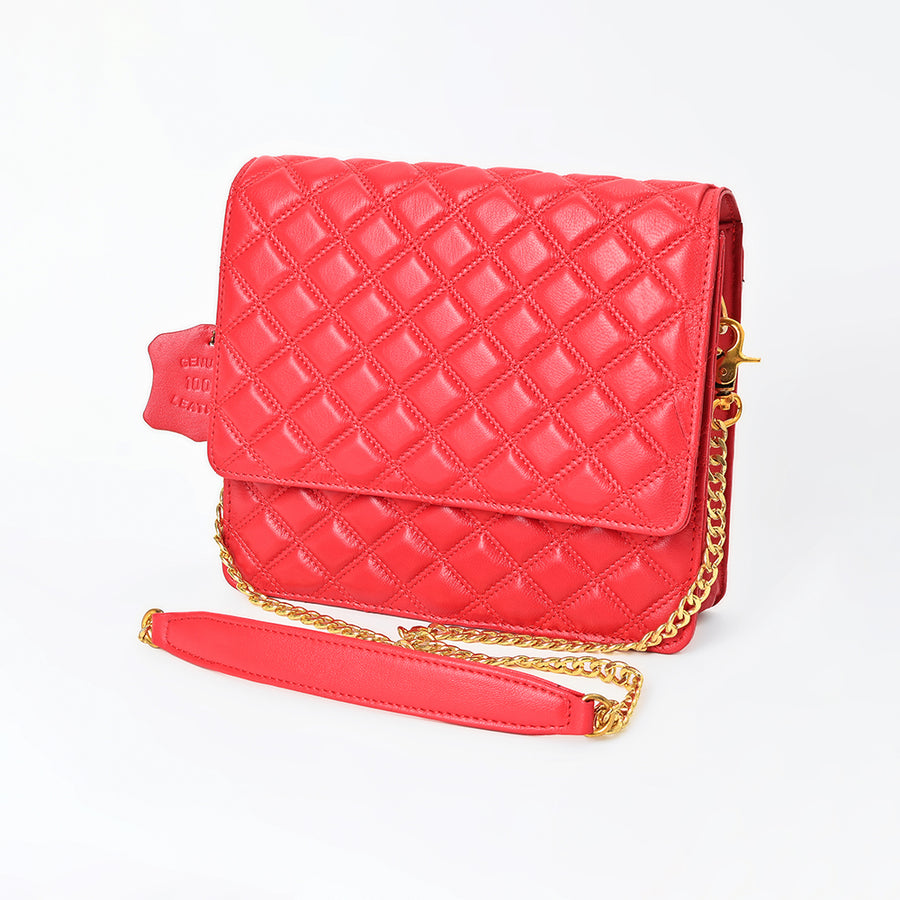 Never Mind Genuine Leather Quilted Crossbody Bag for Women Chain Strap Shoulder Purse Handbag - Uhorse