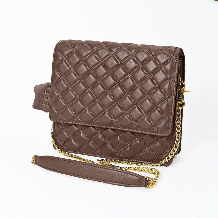 Never Mind Genuine Leather Quilted Crossbody Bag for Women Chain Strap Shoulder Purse Handbag - Uhorse