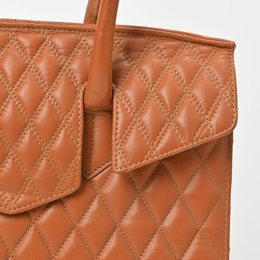 Never Mind Genuine Leather Quilted Tote Bag Women Structured Satchel Handbag Dual Top Handle Spacious Everyday Shoulder Purse