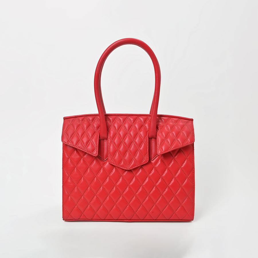 Never Mind Genuine Leather Quilted Tote Bag Women Structured Satchel Handbag Dual Top Handle Spacious Everyday Shoulder Purse
