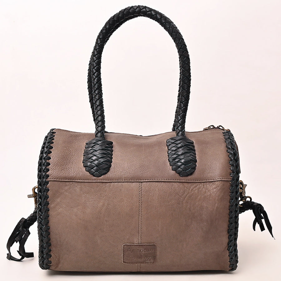 American Darling Speedy Bag Western Genuine Leather Handcrafted Purse with Fringes, Braided Handles and Turquoise Stone