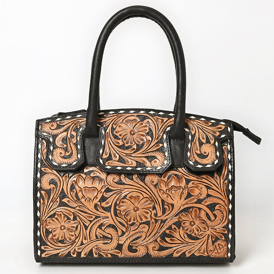 American Darling Tote Bag for Women, Hand Tooled Floral Carved Vegetable-Tanned Full Grain Leather, Buck Stitched Western Purse
