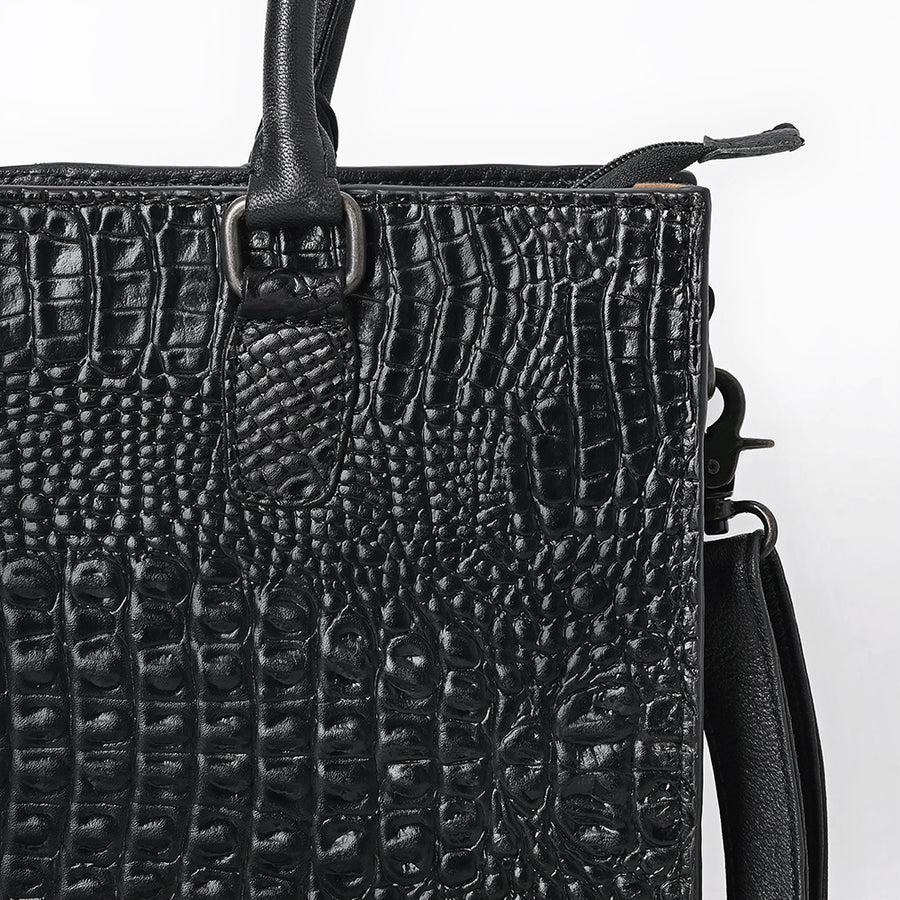American Darling Tote Bag for Women, Crocodile Embossed Vegetable-Tanned Full Grain Leather Western Purse with YKK Zipper