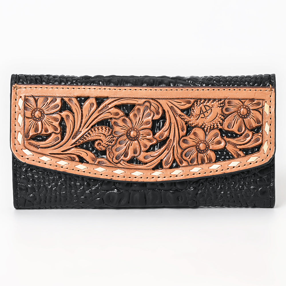 American Darling Wallet Hand Tooled Crocodile Embossed Genuine Leather Women Bag Western Handbag Purse