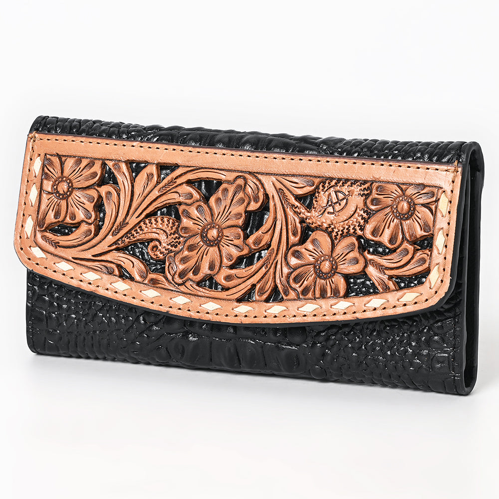 American Darling Wallet Hand Tooled Crocodile Embossed Genuine Leather Women Bag Western Handbag Purse
