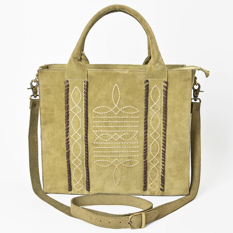 American Darling Tote Bag - Boot Stitched, Braided, Eco-Friendly Vegetable Tanned Genuine Suede Leather, Western Leather Handbag