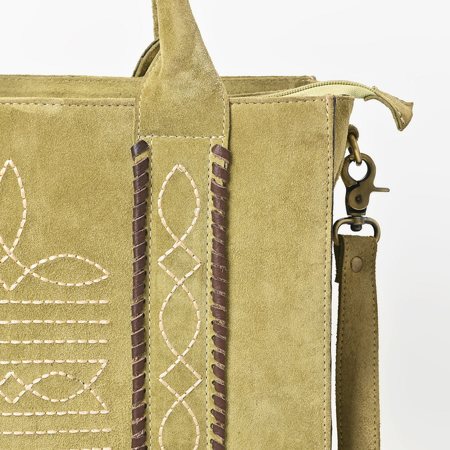 American Darling Tote Bag - Boot Stitched, Braided, Eco-Friendly Vegetable Tanned Genuine Suede Leather, Western Leather Handbag