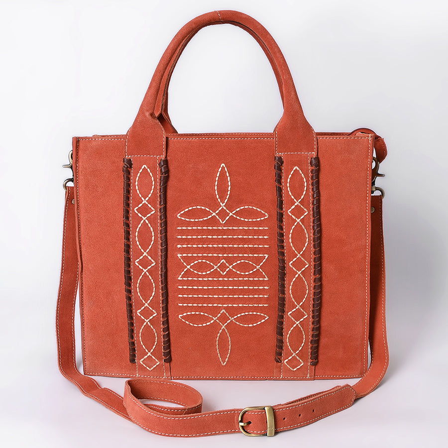 American Darling Tote Bag - Boot Stitched, Braided, Eco-Friendly Vegetable Tanned Genuine Suede Leather, Western Leather Handbag
