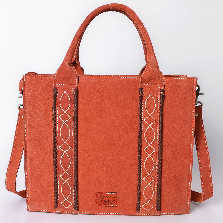American Darling Tote Bag - Boot Stitched, Braided, Eco-Friendly Vegetable Tanned Genuine Suede Leather, Western Leather Handbag