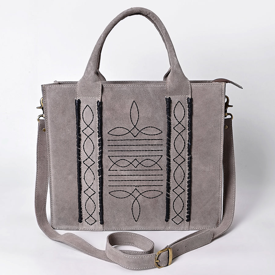 American Darling Tote Bag - Boot Stitched, Braided, Eco-Friendly Vegetable Tanned Genuine Suede Leather, Western Leather Handbag