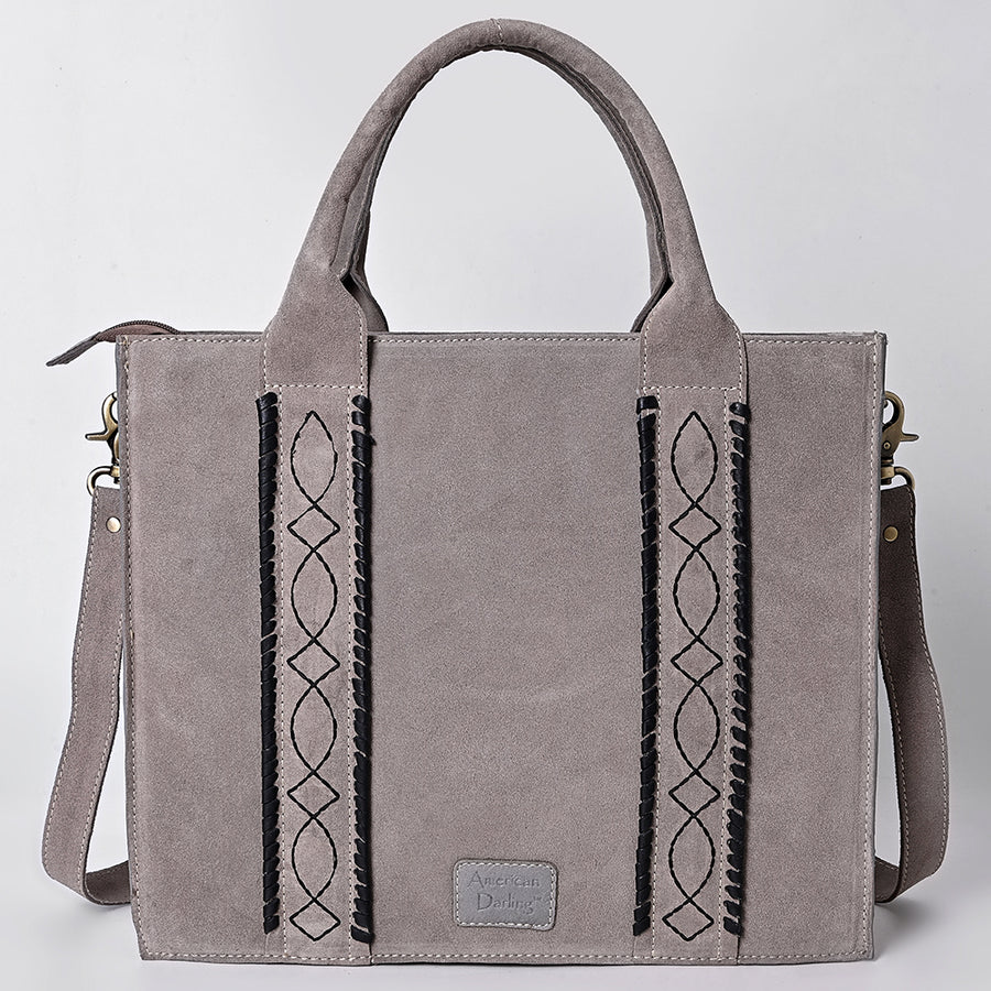American Darling Tote Bag - Boot Stitched, Braided, Eco-Friendly Vegetable Tanned Genuine Suede Leather, Western Leather Handbag