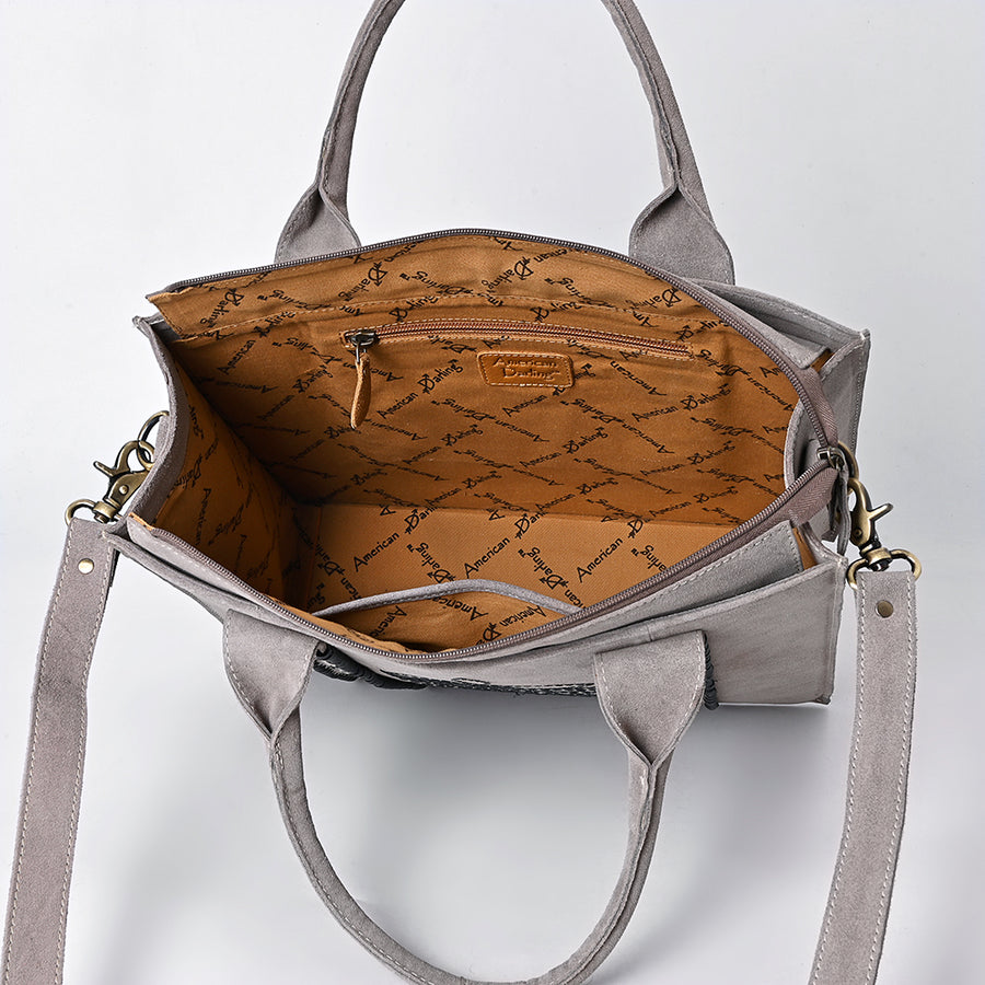 American Darling Tote Bag - Boot Stitched, Braided, Eco-Friendly Vegetable Tanned Genuine Suede Leather, Western Leather Handbag