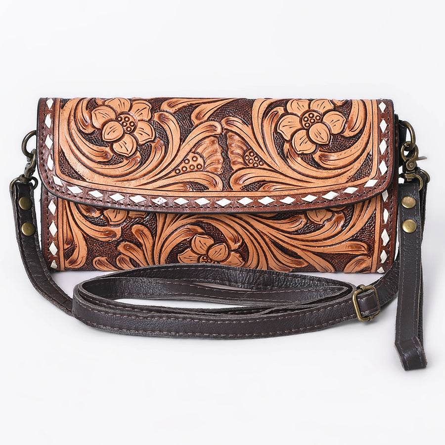 American Darling Genuine Leather Small Cross body Bag Hand Tooled Floral Carved Buck Stitched Eco-Friendly Full Grain Leather