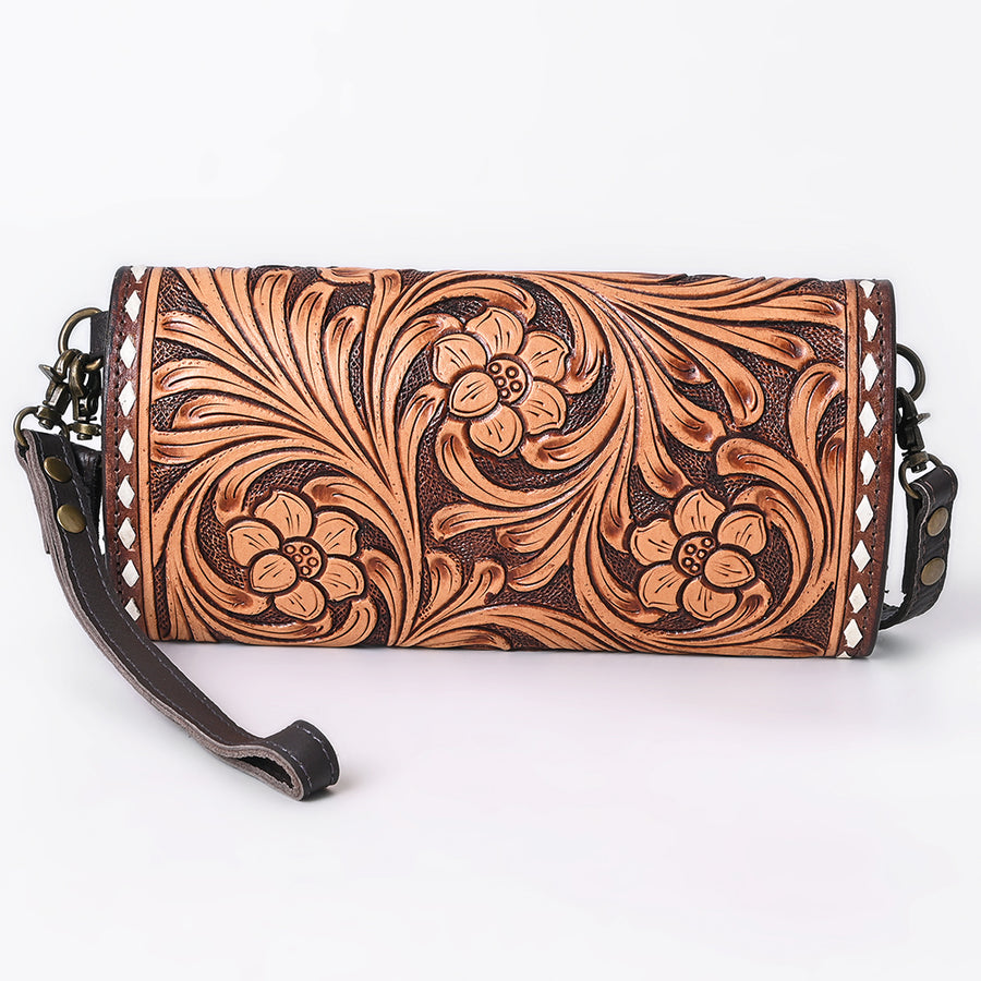 American Darling Genuine Leather Small Cross body Bag Hand Tooled Floral Carved Buck Stitched Eco-Friendly Full Grain Leather
