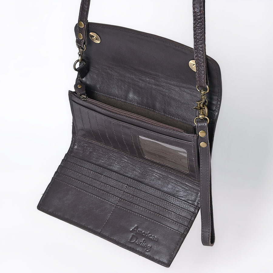 American Darling Genuine Leather Small Cross body Bag Hand Tooled Floral Carved Buck Stitched Eco-Friendly Full Grain Leather