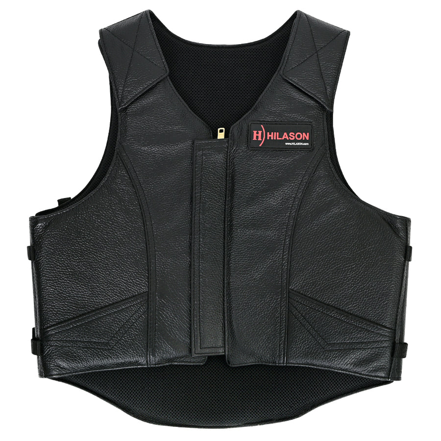 HILASON Western Horse Bull Riding Safety Leather Protective Vest & Rodeo Chaps Combo