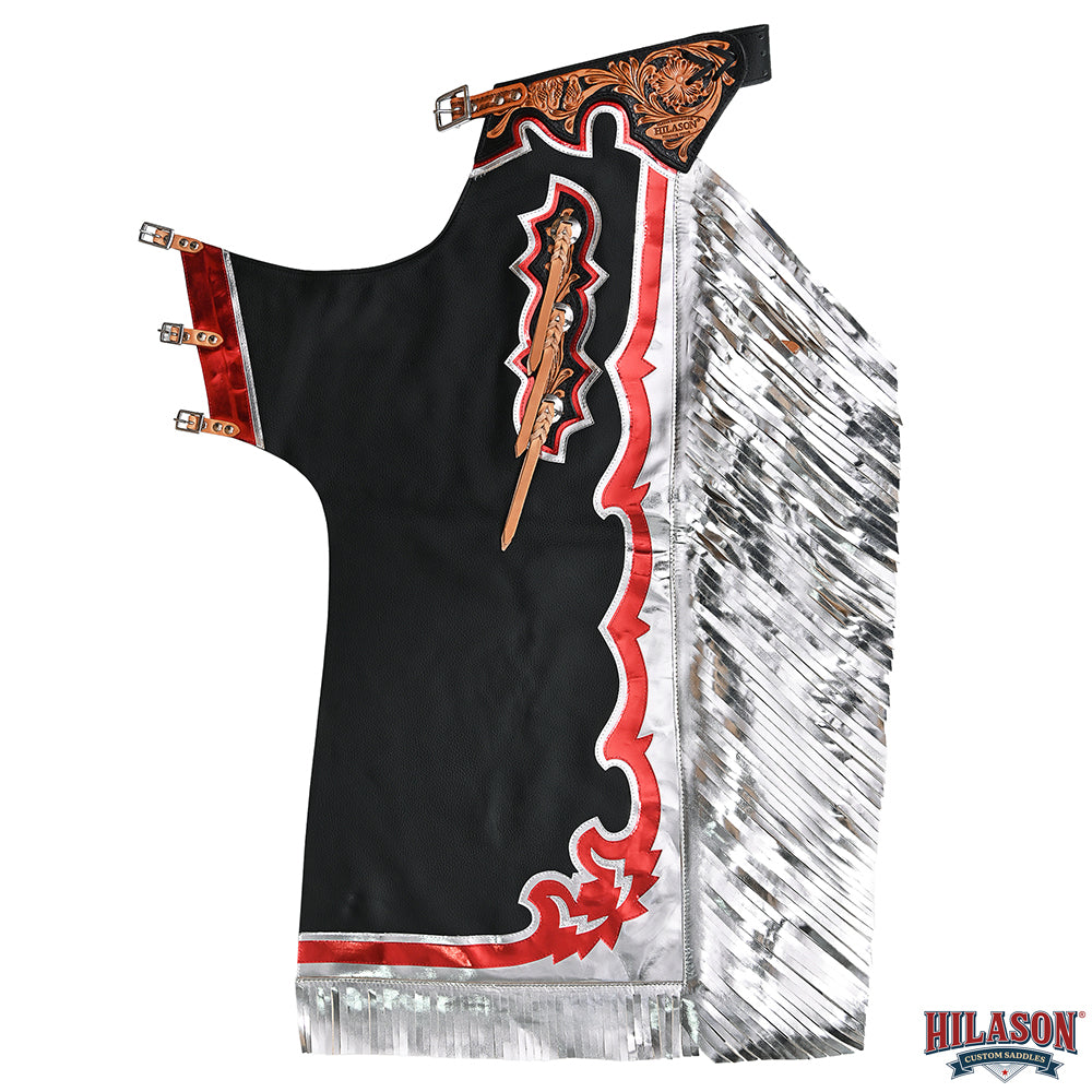 HILASON Western Horse Bull Riding Safety Leather Protective Vest & Rodeo Chaps Combo