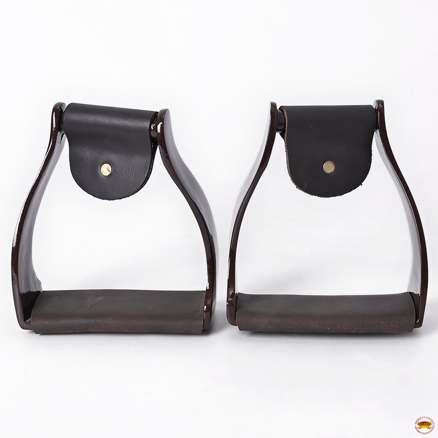 Hilason Lightweight Aluminum Western Horse Stirrups With Leather Wrapped Non Slip Tread