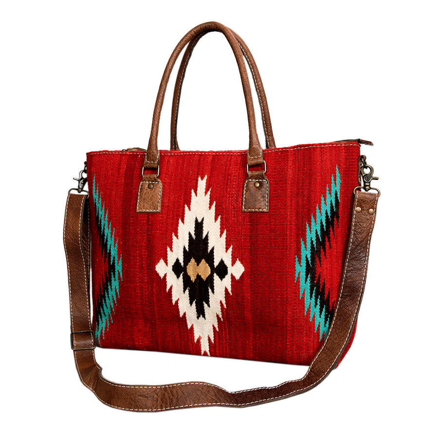 American Darling Handwoven Saddle Blanket Tote Bag – Western Tote with Genuine Leather Handles & Artisan Crafted Large Bag
