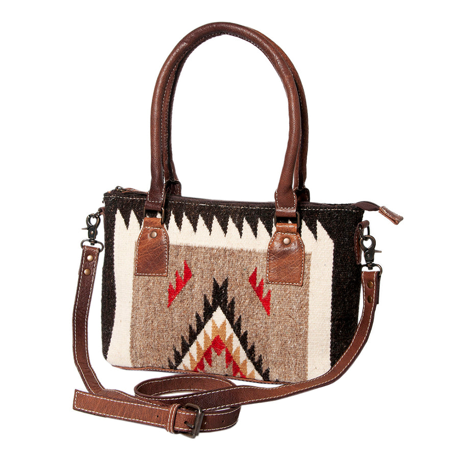 American Darling Western Saddle Blanket Tote Bag, Genuine Leather Trim, Removable Crossbody Strap, Zipper Closure