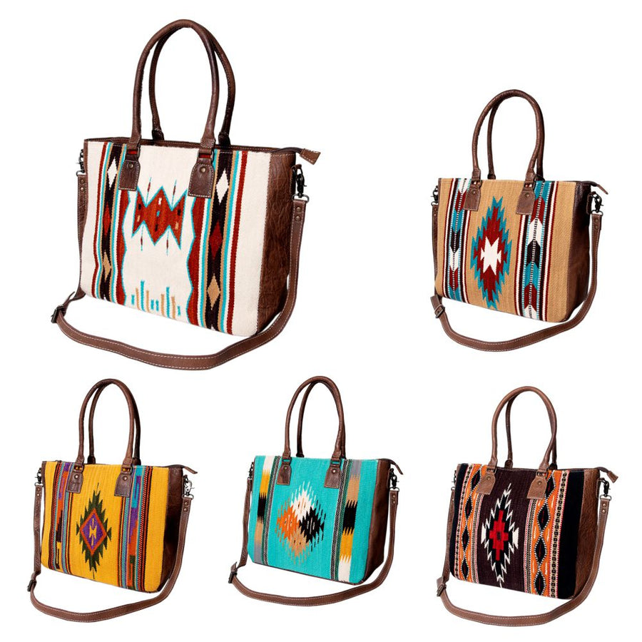 American Darling Handwoven Saddle Blanket Tote for Women – Western Genuine Leather Purse, Spacious Travel Handbag