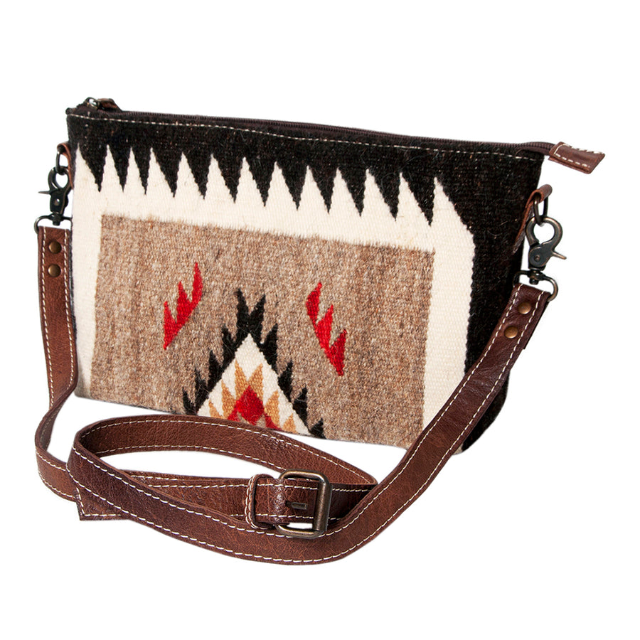 American Darling Western Crossbody Bag – Handwoven Saddle Blanket with Genuine Leather Trim, Compact Everyday Purse