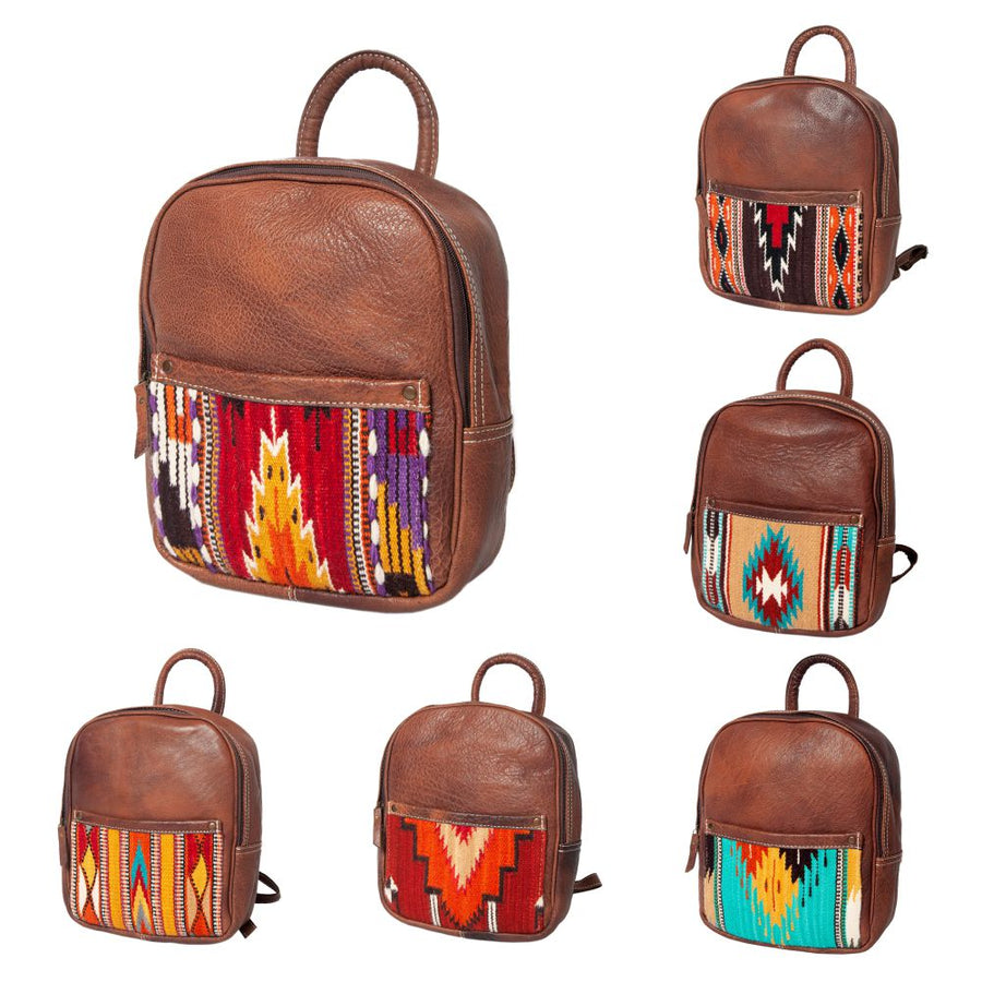 American Darling Western Backpack – Handwoven Saddle Blanket Front with Genuine Leather Body, Everyday Travel and Work Bag