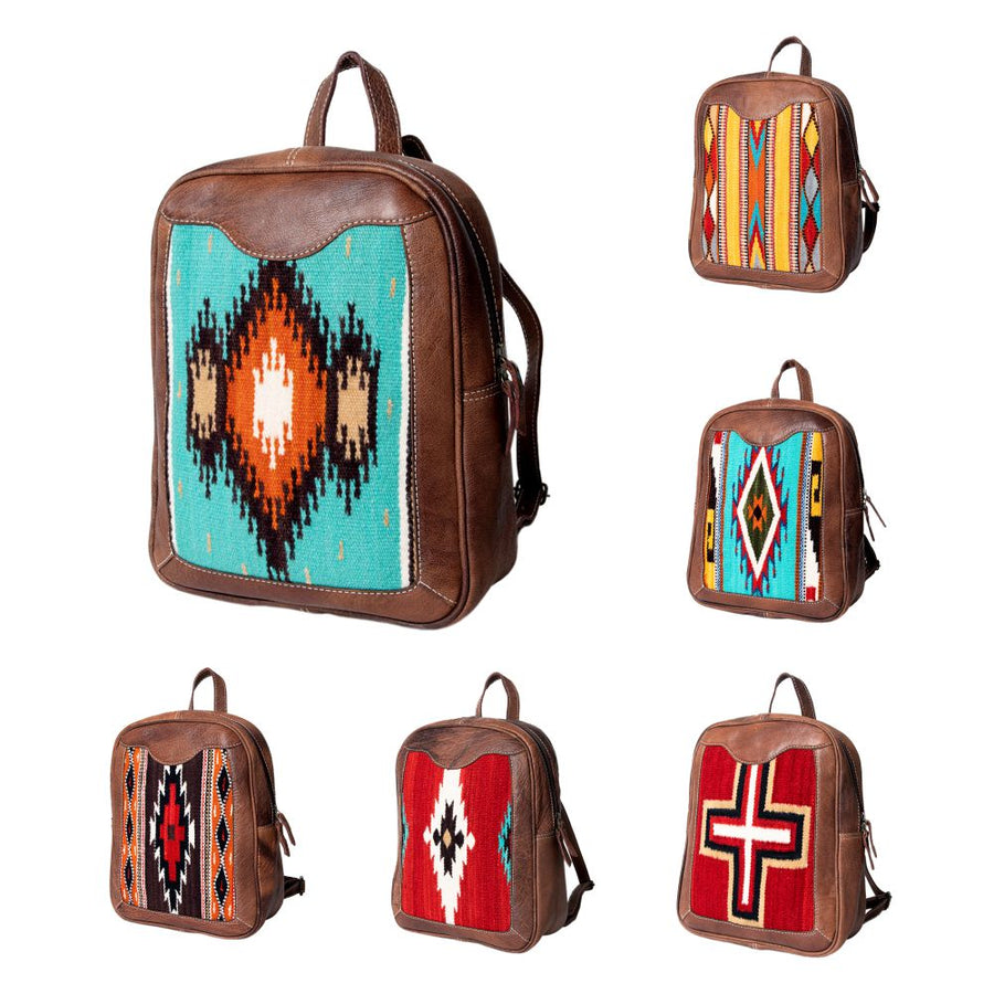 American Darling Western Leather Backpack – Handwoven Saddle Blanket with Genuine Leather Trim, Travel and Everyday Bag