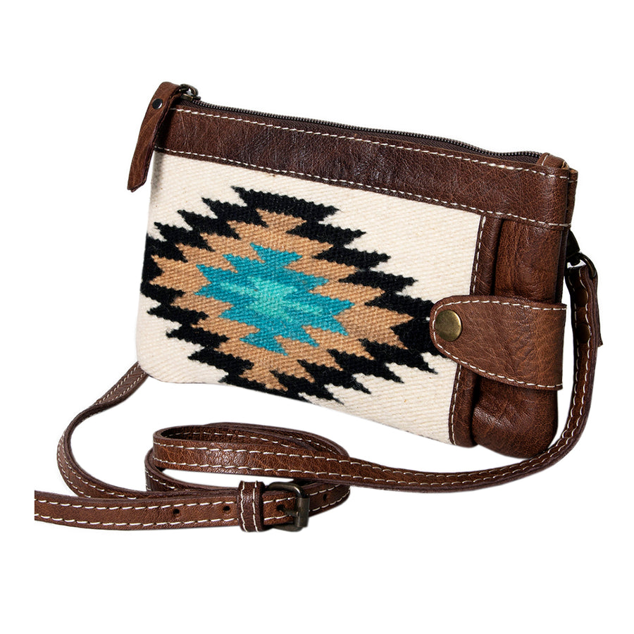 American Darling Western Crossbody Bag – Handwoven Saddle Blanket with Genuine Leather Trim, Compact Everyday Purse