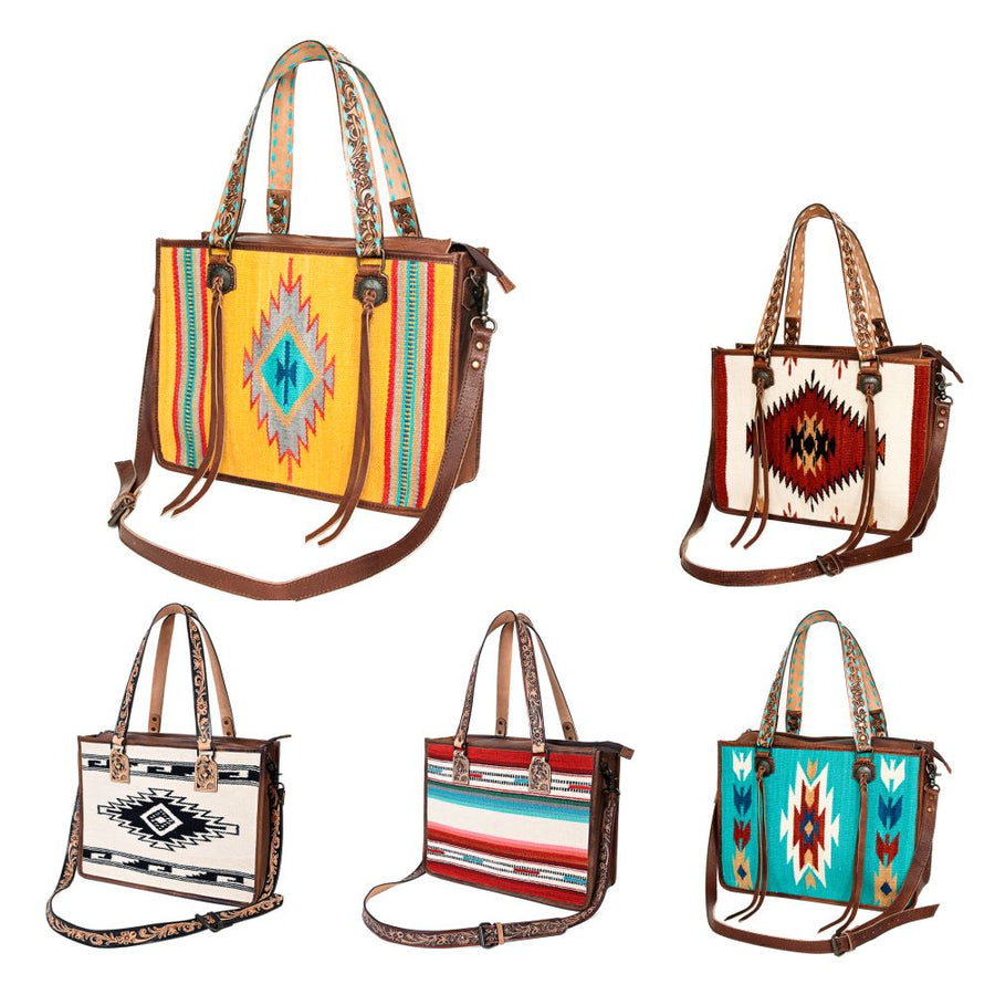 American Darling Women's Tote Bag Western Saddle Blanket Genuine Leather Handbag and Ladies Purse