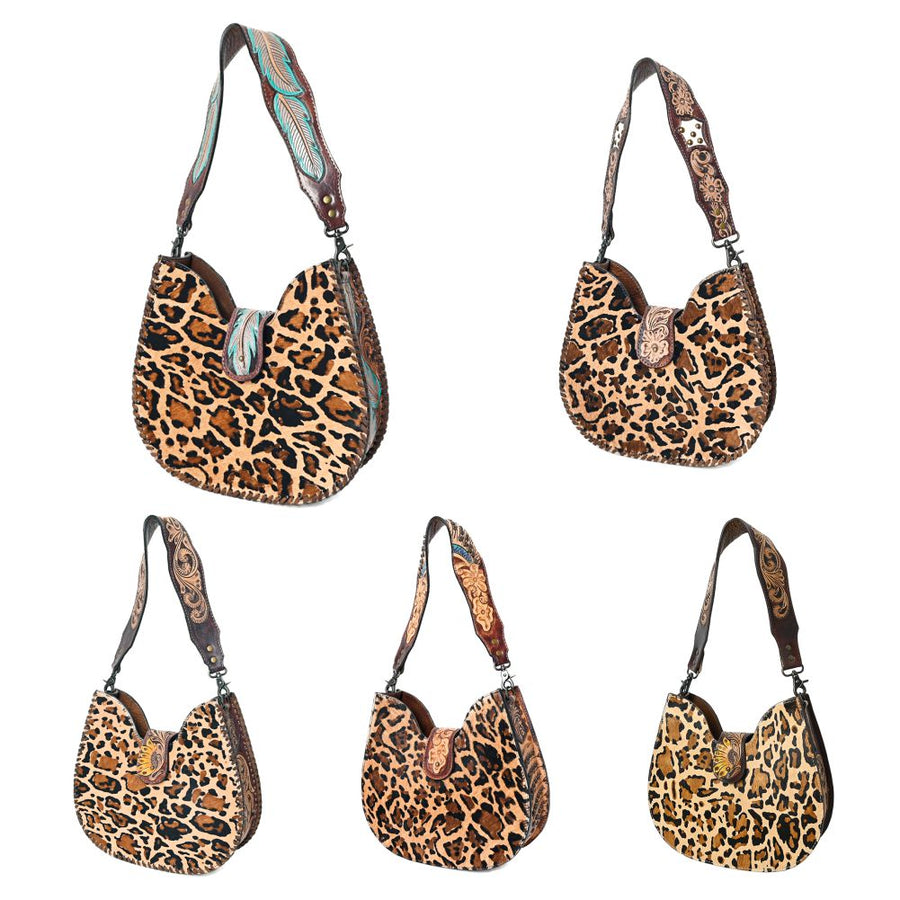American Darling Hair-on Cowhide Hobo Bag for Women – Genuine Leather Western Shoulder Purse with Hand-Tooled Details and Wide Strap