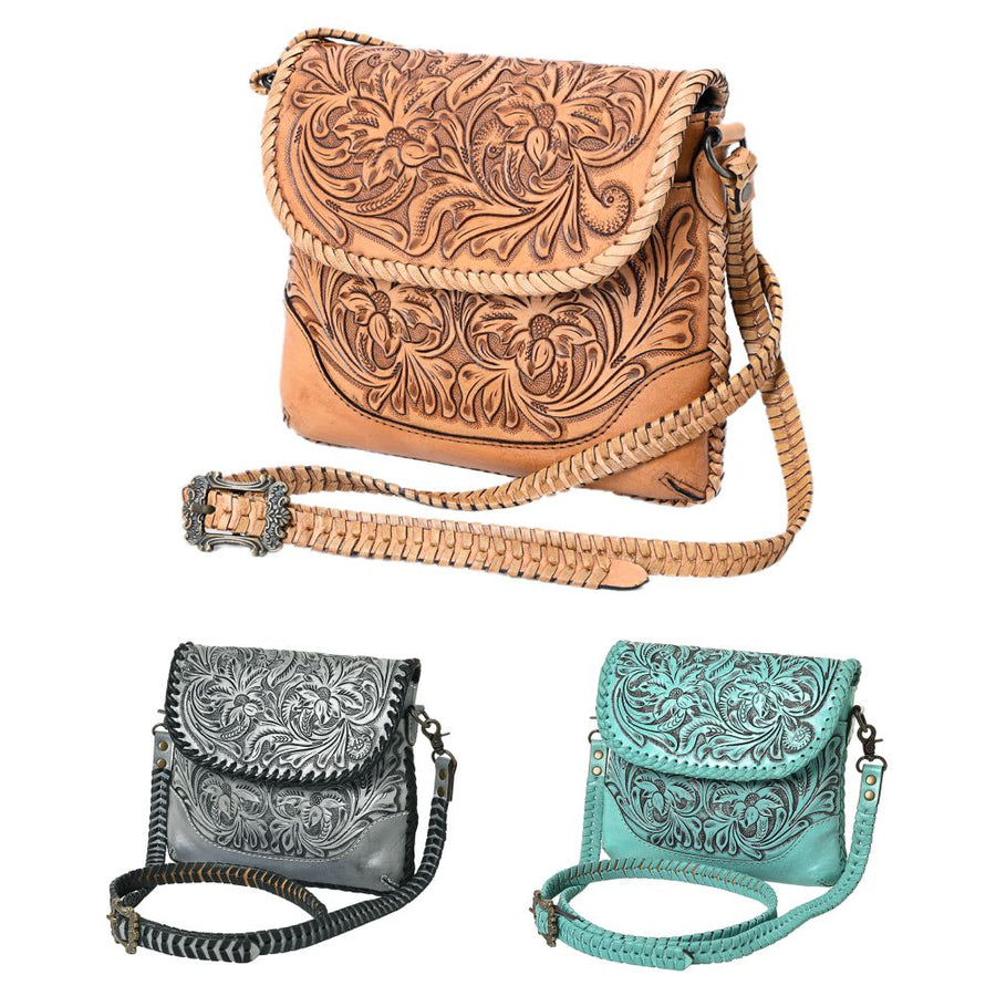 American Darling Western Leather Crossbody Bag – Handcrafted with Hand-Tooled Floral Carving, Genuine Leather, Durable and Stylish