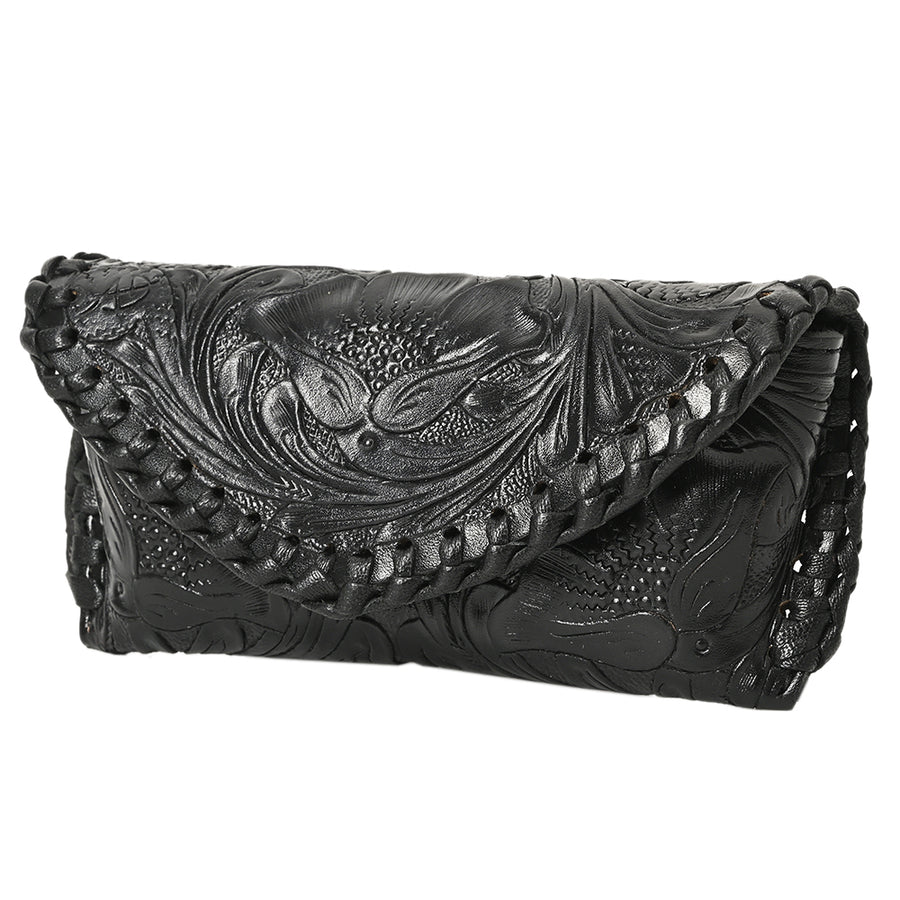 American Darling Western Sunglass Case Hand Tooled Floral Carved Genuine Leather 3in (H) X 6.5in (W) X 1in (D)
