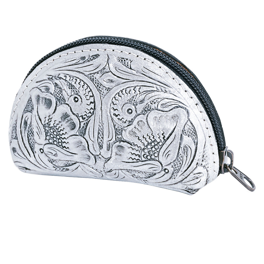 American Darling Western Sunglass Case Hand Tooled Floral Carved Genuine Leather 3in (H) X 4in (W) X 1in (D)
