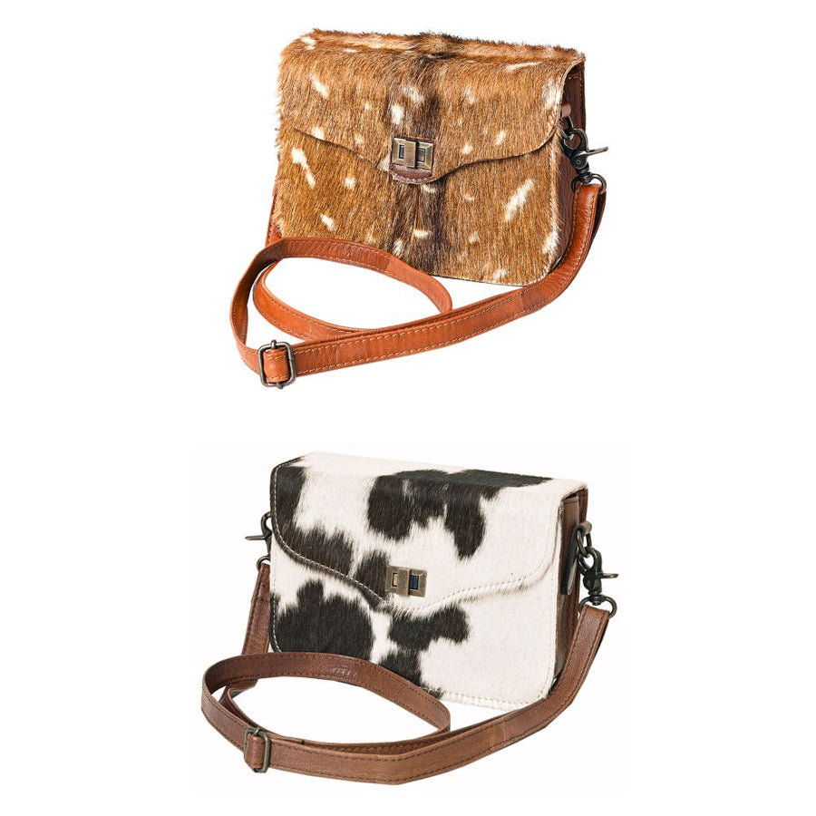 American Darling Hair-On Cowhide Genuine Leather Western Crossbody Bag with Interior Pockets 6in (H) X 9in (W) X 2.5in (D)