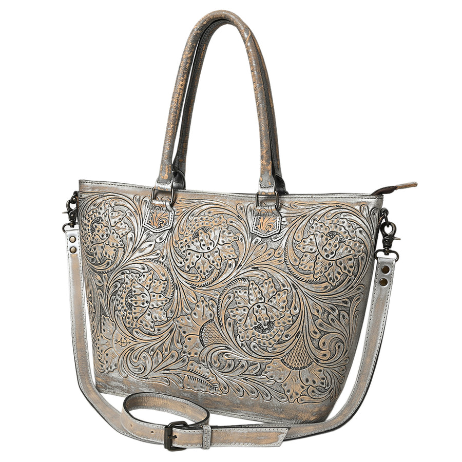 American Darling Hand-Tooled Western Leather Tote Bag | Genuine Floral Carved Shoulder Tote | Premium Artisan Design