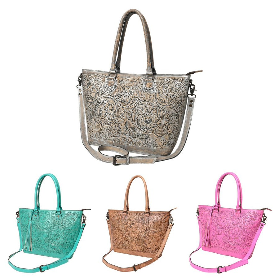 American Darling Hand-Tooled Western Leather Tote Bag | Genuine Floral Carved Shoulder Tote | Premium Artisan Design