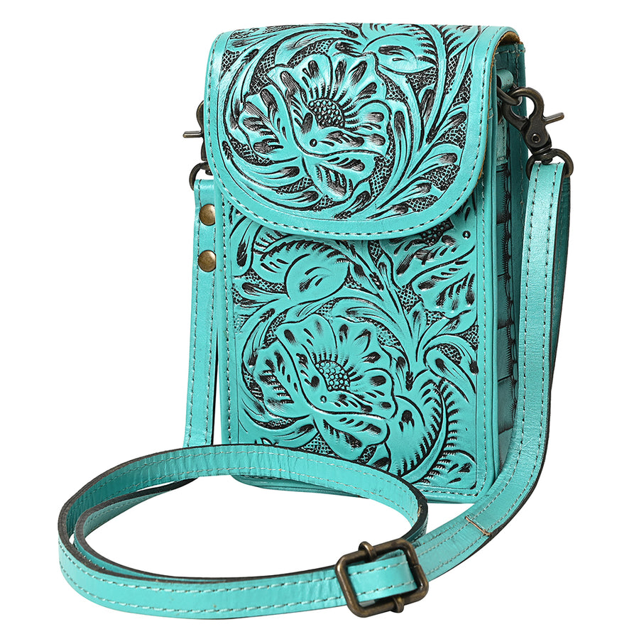 American Darling Hand Tooled Leather Cell Phone Holder – Genuine Leather Western Crossbody with Adjustable Strap