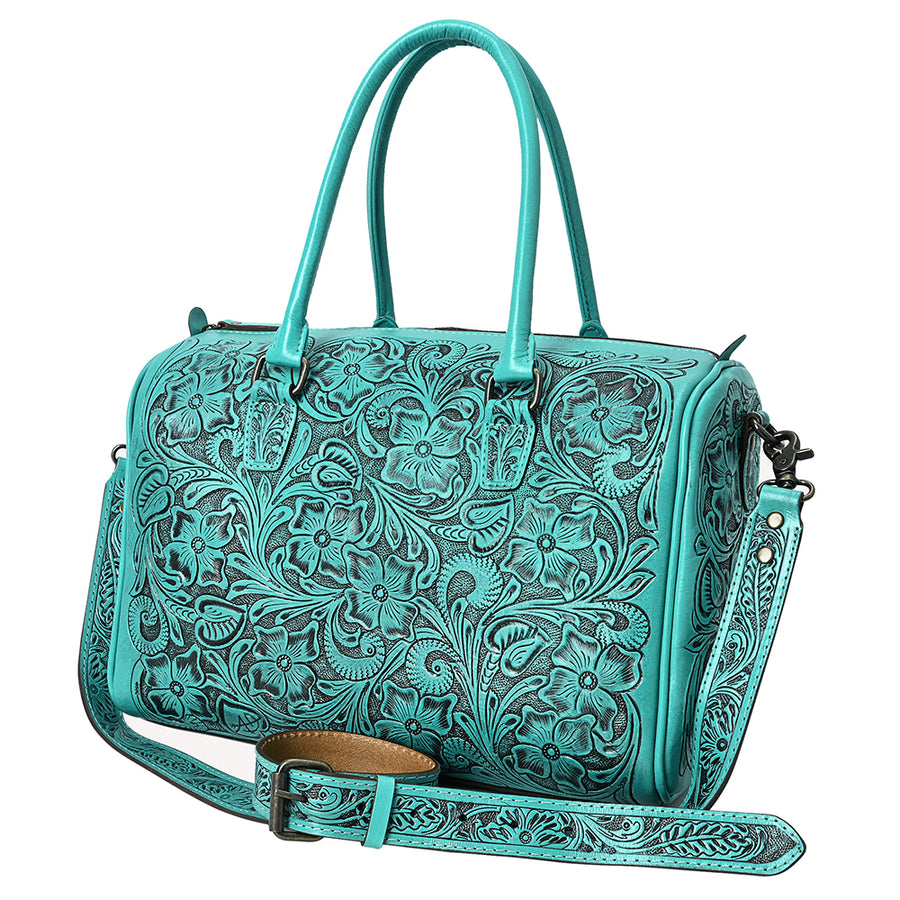 American Darling Western Travel Duffel Bag Handcrafted from Hand-Tooled Genuine Leather | Floral Carved & Vegetable Tanned Leather