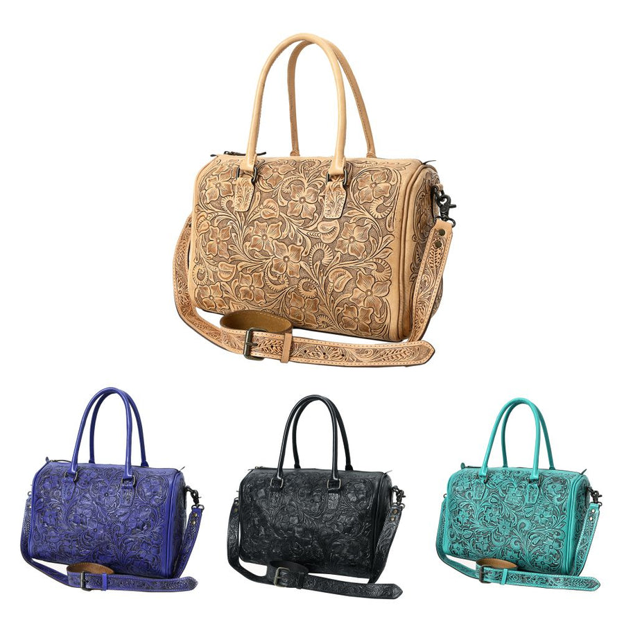 American Darling Western Travel Duffel Bag Handcrafted from Hand-Tooled Genuine Leather | Floral Carved & Vegetable Tanned Leather