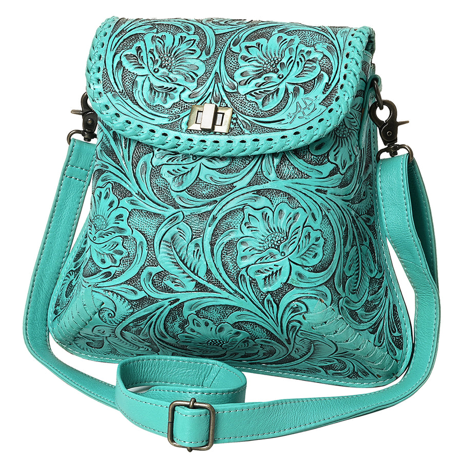 American Darling Hand-Tooled Genuine Leather Crossbody Bag | Floral Carved Full-Grain Western Purse | Everyday Leather Crossbody for Women