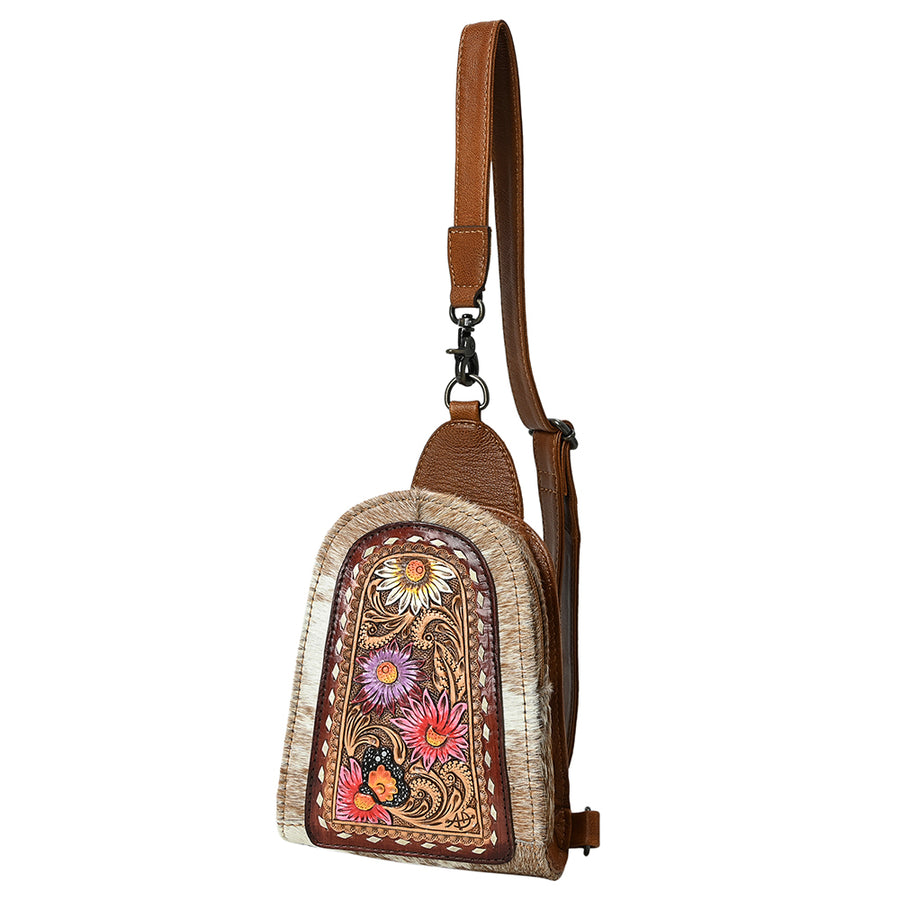 American Darling Sling Beautifully Hand Tooled Hair-On Genuine Leather women bag western handbag purse | Fanny Pack for