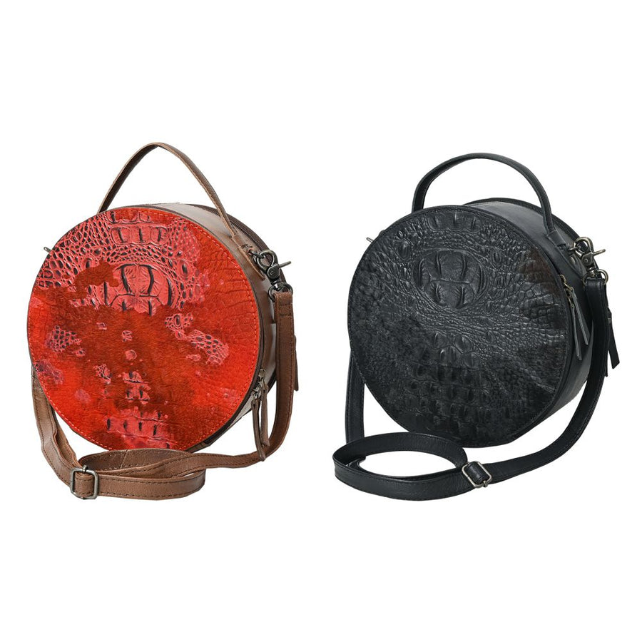 American Darling Hair On Crocodile Embossed Genuine Leather Canteen Bag | Round Western Crossbody | Adjustable Strap | Premium Craftsmanship