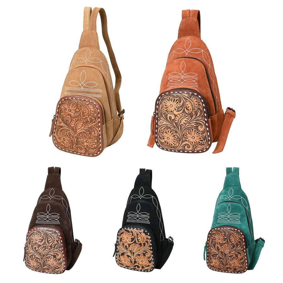 American Darling Sling Hand Tooled Genuine Leather Suede bag | Fanny Pack for Women