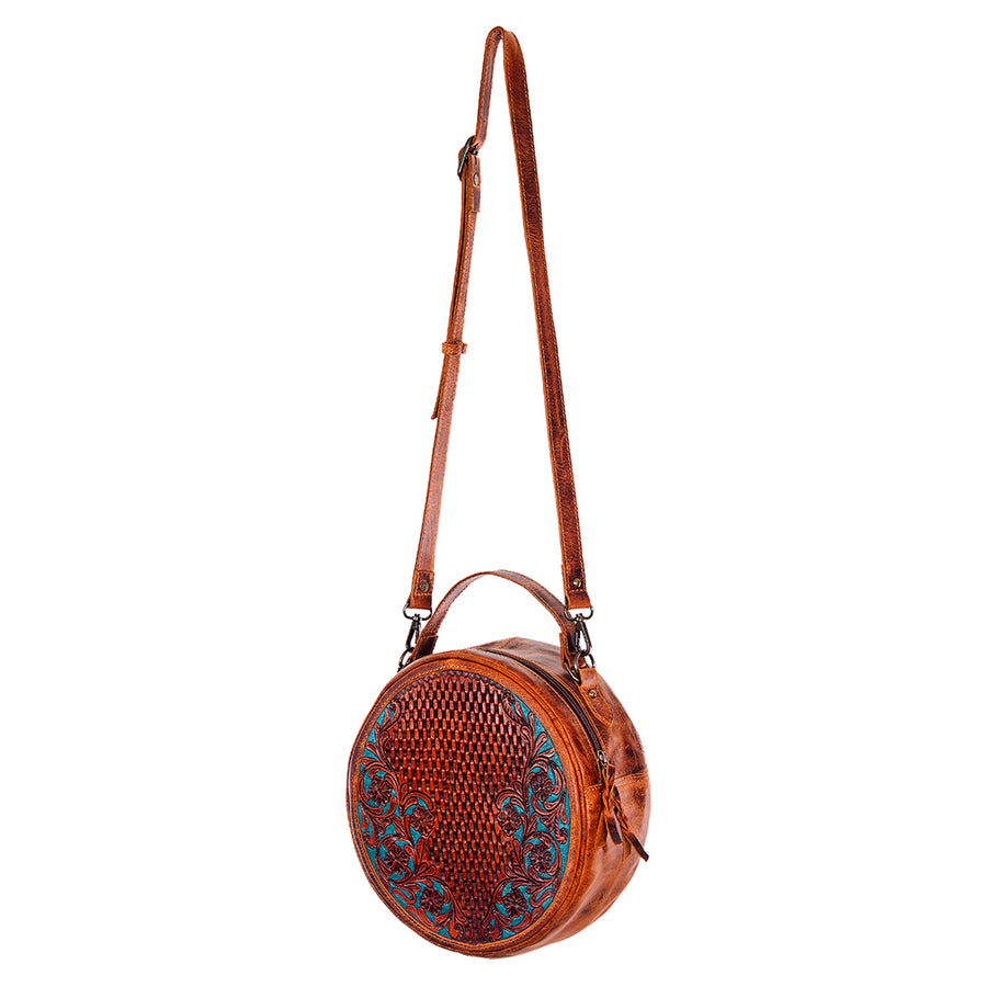 American Darling Canteen Bag Handcrafted from Hand Tooled Floral Leather and Full Grain Leather with YKK Zipper