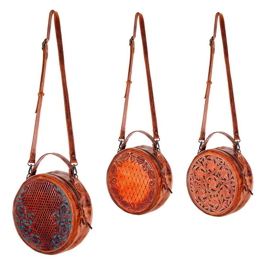 American Darling Canteen Bag Handcrafted from Hand Tooled Floral Leather and Full Grain Leather with YKK Zipper